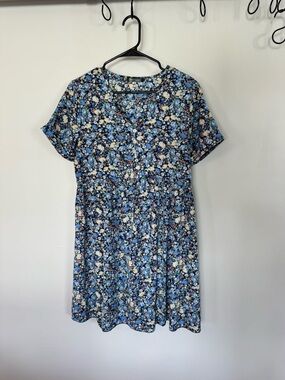 Floral Short Sleeve Blue Dress